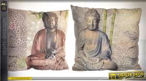 Serie de dos cojines de estilo zen completo con ilustraciones de buddhas 43 x 43 cm