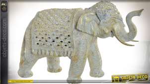 Estatua de elefante con efecto de piedra perlada y mosaicos de espejos 50 cm