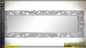 Espejo barroco de madera de mango tallada, pátina blanca envejecida 152 x 51 cm