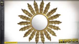 Espejo redondo de madera con forma de efecto envejecido dorado Ø 79 cm