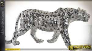 Figura de metal plateado de jaguar 60 cm