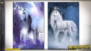 Serie de 2 pinturas sobre lienzo que representan unicornios 70 x 50 cm