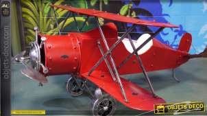 Avión decorativo biplano de metal rojo (2 metros)