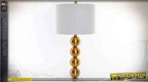 Pie de lámpara de diseño en forma de esferas doradas y pantalla cilíndrica blanca 73,5 cm