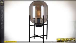 Lámpara de mesa de diseño de vidrio ahumado sobre soporte de metal negro 50 cm
