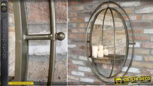 Espejo de pared ovalado de metal con estante efecto 3D 99 cm