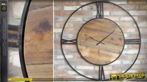 Reloj gigante de madera y metal en estilo retro y rústico Ø 110 cm.