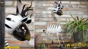 Animal decorativo estilizado de metal pintado: la cebra 72 cm