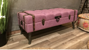 Banco/extremo de la cama tapizado de madera y tela de color lila