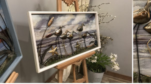 Serie de 2 cuadros murales de madera y metal con tema de pájaros marinos 95 cm