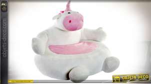Puf infantil con forma de unicornio blanco y terciopelo rosa Ø 55 cm