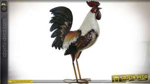 Gallo decorativo metal estilizado plumaje multicolor 74 cm