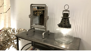 Caballete industrial con espejos de fontanería tubos pátina bronce envejecido 37 cm
