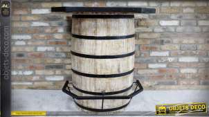Mueble bar de madera y metal en forma de barril viejo 102 cm