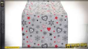 Camino de mesa de algodón gris claro con motivos navideños 150 cm