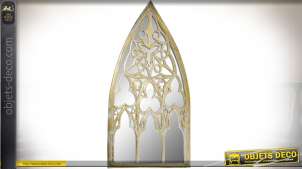 Espejo de pared de madera inspirado, pátina dorada de estilo gótico envejecido 120 cm