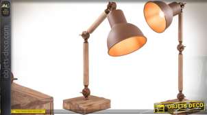 Lámpara de escritorio retro articulada de madera y metal 45 cm.