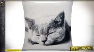 Funda de cojín grande 60x60 cm ilustración en blanco y negro tema de gatos
