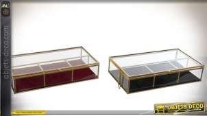 Serie de 2 cajas de joyas de vidrio y metal dorado 27 cm.