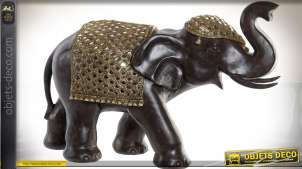Estatuilla de elefante indio de color negro con oro y arnés brillante 56 cm