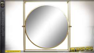 Espejo redondo con marco cuadrado de metal en relieve y pátina dorada72 cm