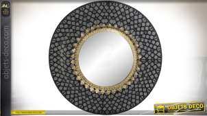 Espejo redondo de estilo oriental negro y dorado Ø 80 cm.