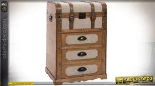 Pequeña cómoda de madera y tela estilo baúl alto de viaje 71 cm
