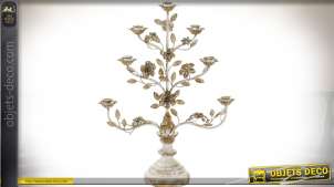 Gran candelabro de madera y flores de metal barroco, follaje dorado de 82 cm