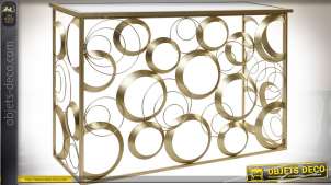 Consola de diseño de metal dorado y espejo con motivos geométricos círculos 120 cm