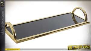 Bandeja de diseño rectangular de 40 cm de metal dorado y cristal negro