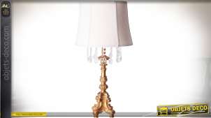 Lámpara de salón clásica con acabado dorado y pantalla de lino blanco 76 cm