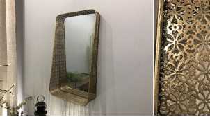 Espejo rectangular de metal acabado oro viejo, marco moucharabieh