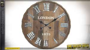 Reloj de pared de madera y metal tapa imitación estilo barril retro Ø 60 cm