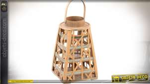 Portavelas linterna bambú mesa piramidal 33 cm