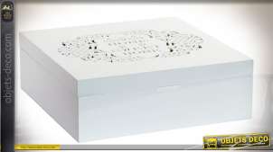 Caja de infusión en madera y vidrio color blanco con 9 compartimentos 24 x 24 cm