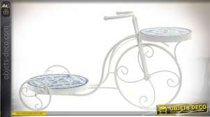 Bicicleta de pared de planta de metal blanco con dos bandejas de cerámica 58.5 cm