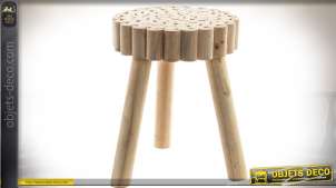 taburete de madera natural efecto rústico en troncos de madera 38 cm