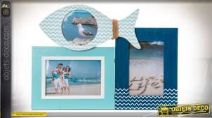 Marco fotos con 3 vistas en madera color azul estilo playa 37 x 27 cm
