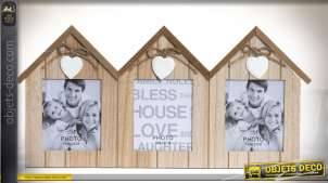 Marco de fotos con 3 vistas en forma de casas de madera 45 cm