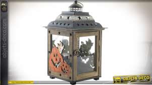 Linterna retro ornamento de madera y metal sobre el tema Halloween 36 cm