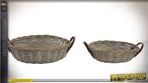 Serie de dos cestas de mimbre redondas de aspecto envejecido Ø 45 cm