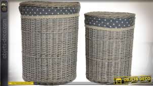 Conjunto de 2 cestas de lavandería de mimbre gris antiguo con tapas Ø 44 cm