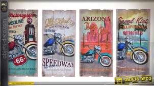 Conjunto de 4 decoraciones de pared de madera de estilo vintage motos antiguas US 60 x 30 cm