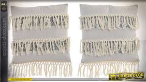 Boho cojines dúo color gris claro flecos algodón crudo 45 x 45 cm