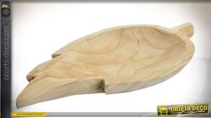 Centro de mesa de madera clara natural tallada en forma de hoja grande 52 cm