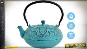 Tetera china retro en hierro fundido, color turquesa