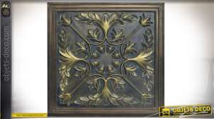 Panel de pared tallado en madera con motivos vegetales dorados 65 x 65 cm
