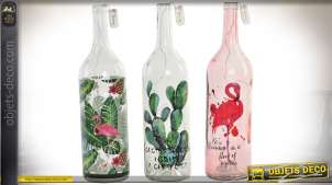 Conjunto de 3 botellas de luminarias de estados de ánimo: follaje, cactus, flamenco rosado