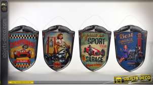 Conjunto de 4 escudos decorativos tema de metal competencia automotriz