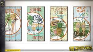 Conjunto de 4 paneles de pared de madera de estilo retro sobre el tema del surf